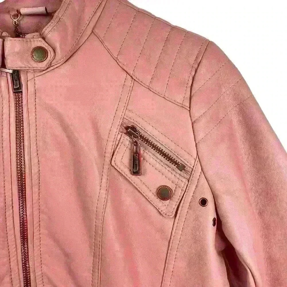 Joujou Pink Faux Leather Moto Jacket Girls XL /Wmn S Y2K Rocker Biker Girly Girl - Picture 7 of 16
